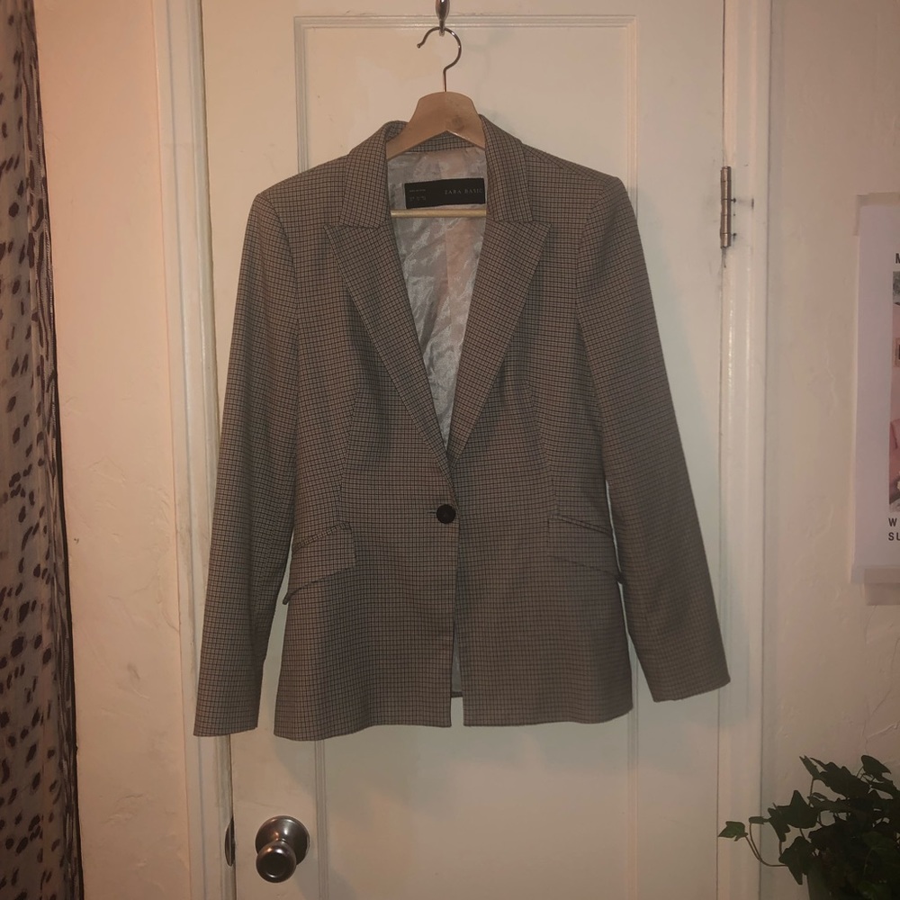 Zara plaid checkered Blazer Grey